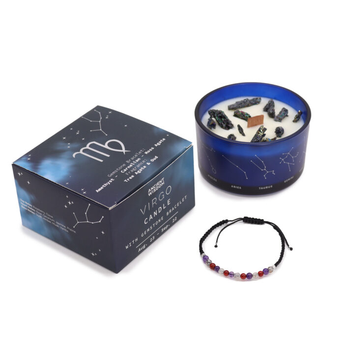 Sternzeichen-Kristallkerze mit Edelsteinarmband – Waage